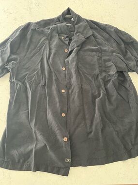 Tommy Bahama 100% Silk Black Embroidered Collar Shirt